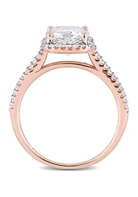 Lab Created 2 ct. t.w. Moissanite and 1/4 Diamond Cushion-Cut Halo Engagement Ring 14k Rose Gold