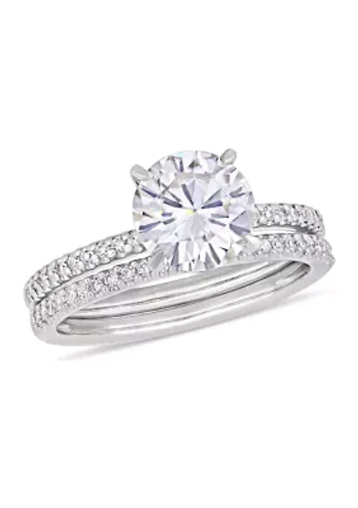 Lab Created 2 ct. t.w. Moissanite and 1/4 Diamond Bridal Set 14k White Gold