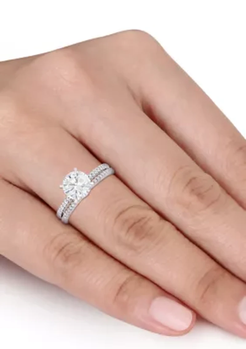 Lab Created 2 ct. t.w. Moissanite and 1/4 Diamond Bridal Set 14k White Gold