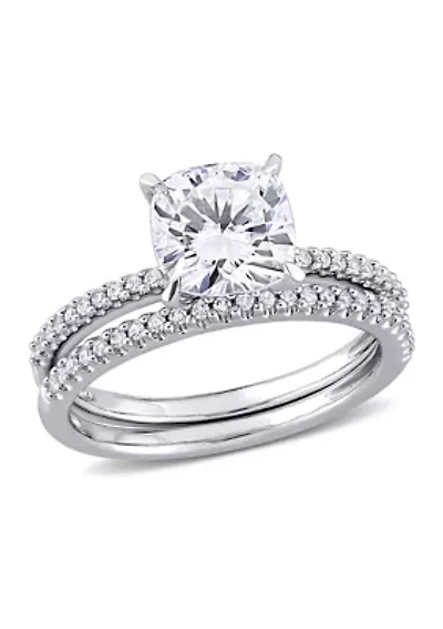 Lab Created 2 ct. t.w. Cushion-Cut Moissanite and 1/4 Diamond Bridal Set 14k White Gold