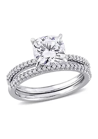 Lab Created 2 ct. t.w. Cushion-Cut Moissanite and 1/4 Diamond Bridal Set 14k White Gold