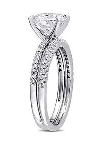 Lab Created 2 ct. t.w. Cushion-Cut Moissanite and 1/4 Diamond Bridal Set 14k White Gold