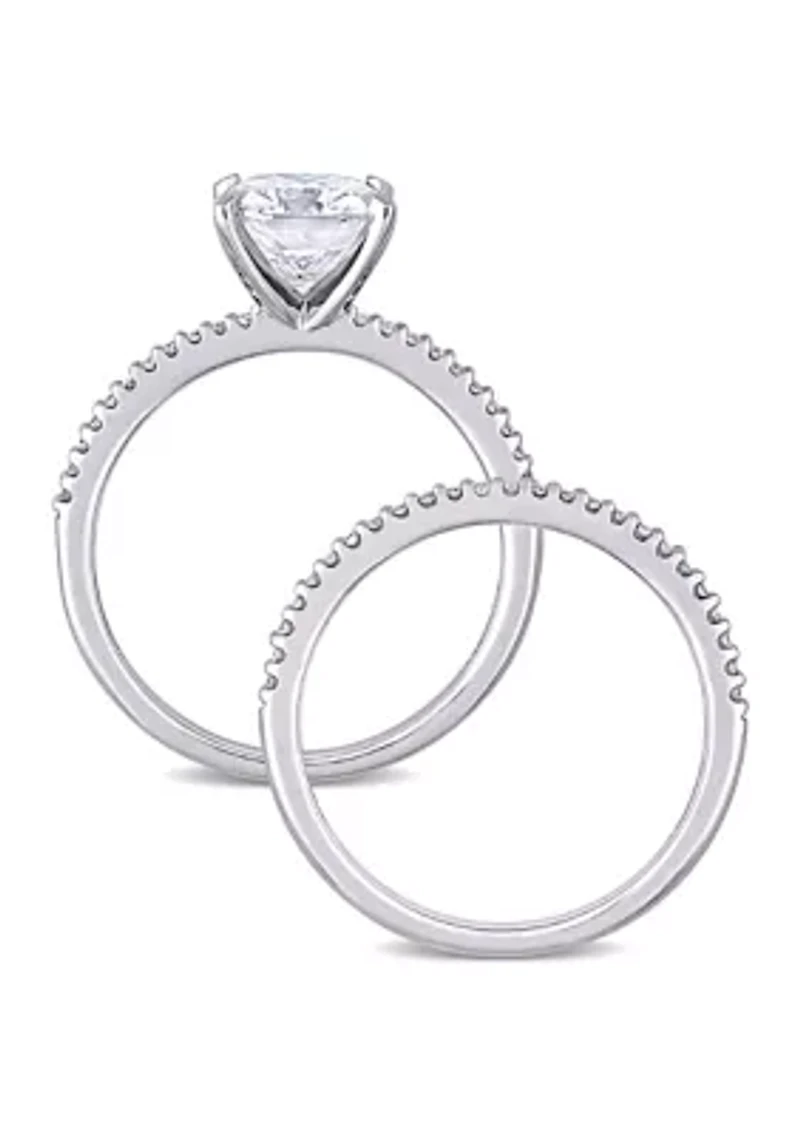 Lab Created 2 ct. t.w. Cushion-Cut Moissanite and 1/4 Diamond Bridal Set 14k White Gold