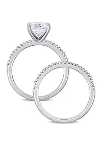 Lab Created 2 ct. t.w. Cushion-Cut Moissanite and 1/4 Diamond Bridal Set 14k White Gold