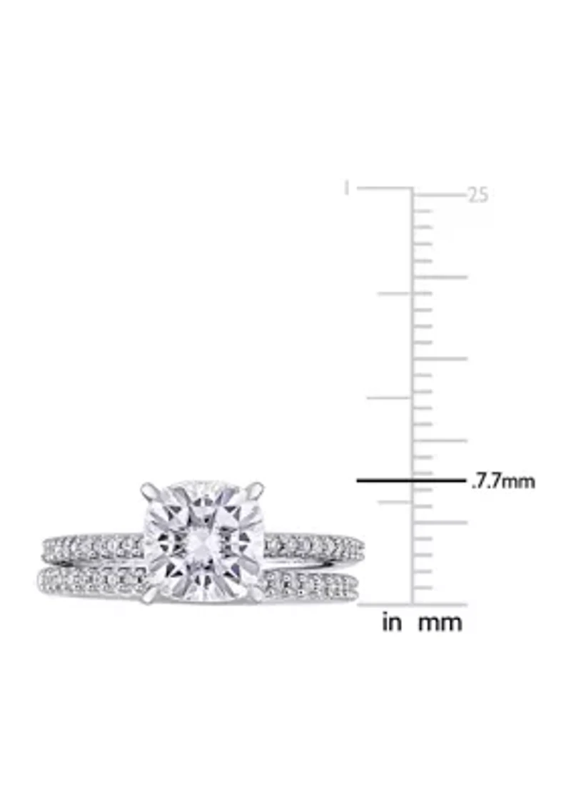 Lab Created 2 ct. t.w. Cushion-Cut Moissanite and 1/4 Diamond Bridal Set 14k White Gold