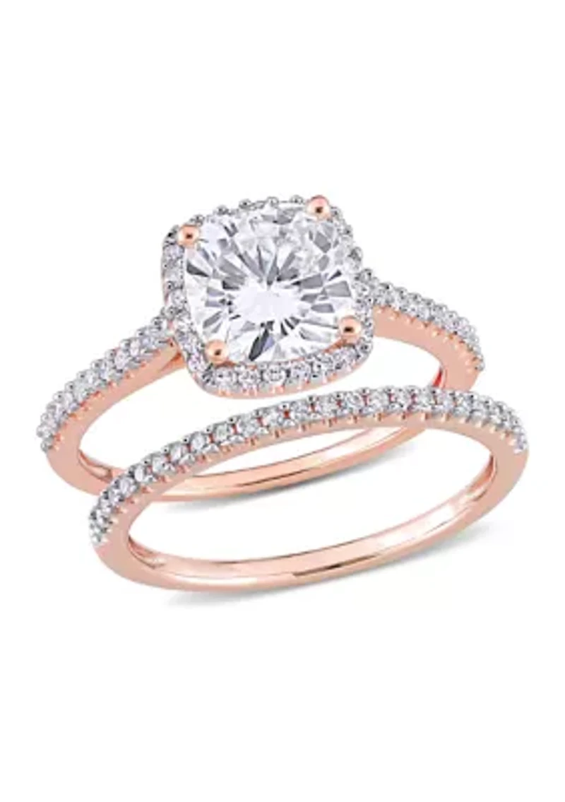 Lab Created 2 ct. t.w. Cushion Moissanite and 1/3 Diamond Bridal Ring Set 14k Rose Gold