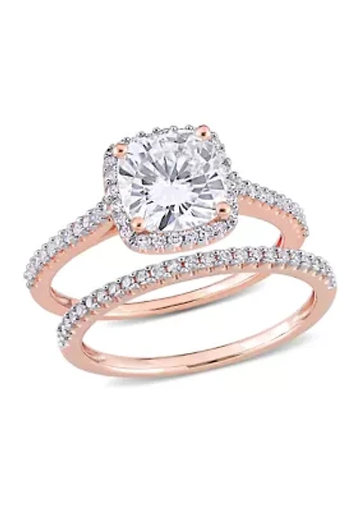 Lab Created 2 ct. t.w. Cushion Moissanite and 1/3 Diamond Bridal Ring Set 14k Rose Gold