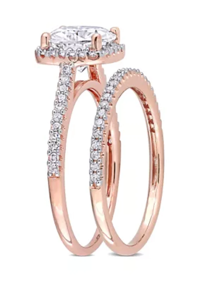 Lab Created 2 ct. t.w. Cushion Moissanite and 1/3 Diamond Bridal Ring Set 14k Rose Gold