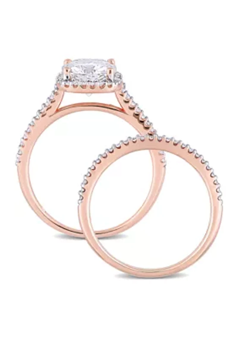 Lab Created 2 ct. t.w. Cushion Moissanite and 1/3 Diamond Bridal Ring Set 14k Rose Gold