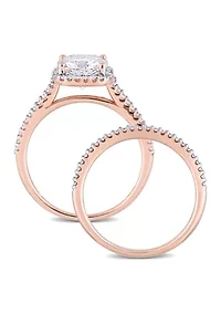 Lab Created 2 ct. t.w. Cushion Moissanite and 1/3 Diamond Bridal Ring Set 14k Rose Gold