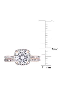 Lab Created 2 ct. t.w. Cushion Moissanite and 1/3 Diamond Bridal Ring Set 14k Rose Gold