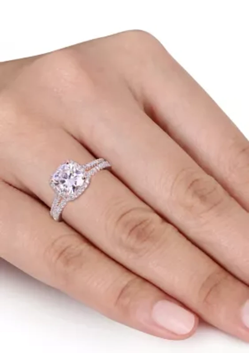 Lab Created 2 ct. t.w. Cushion Moissanite and 1/3 Diamond Bridal Ring Set 14k Rose Gold