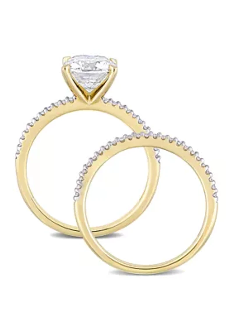 Lab Created 2 ct. t.w. Cushion Moissanite and 1/4 Diamond Bridal Ring Set 14k Yellow Gold
