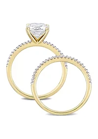 Lab Created 2 ct. t.w. Cushion Moissanite and 1/4 Diamond Bridal Ring Set 14k Yellow Gold