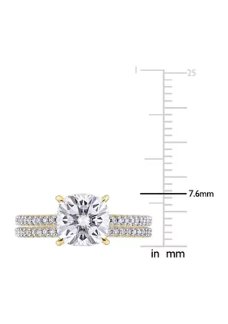 Lab Created 2 ct. t.w. Cushion Moissanite and 1/4 Diamond Bridal Ring Set 14k Yellow Gold