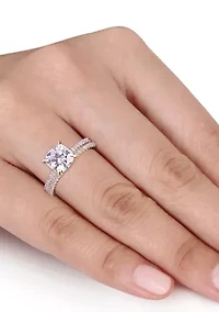 Lab Created 2 ct. t.w. Cushion Moissanite and 1/4 Diamond Bridal Ring Set 14k Yellow Gold