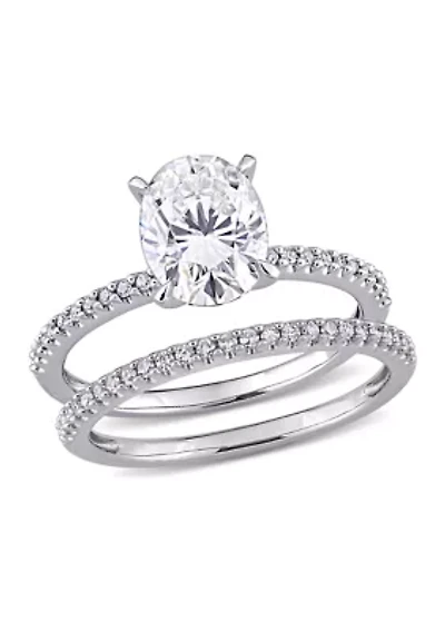 Lab Created 2 ct. t.w. Oval Moissanite and 1/4 Diamond Bridal Ring Set 14k Gold