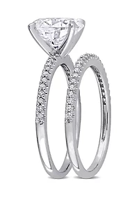 Lab Created 2 ct. t.w. Oval Moissanite and 1/4 Diamond Bridal Ring Set 14k Gold