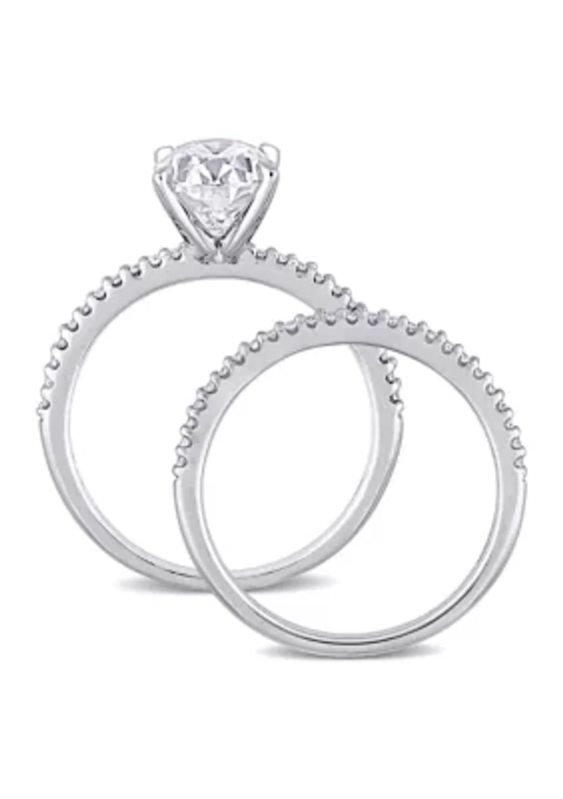 Lab Created 2 ct. t.w. Oval Moissanite and 1/4 Diamond Bridal Ring Set 14k Gold