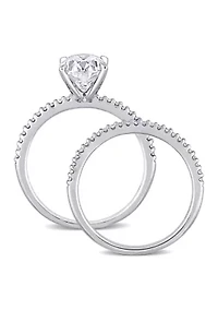 Lab Created 2 ct. t.w. Oval Moissanite and 1/4 Diamond Bridal Ring Set 14k Gold