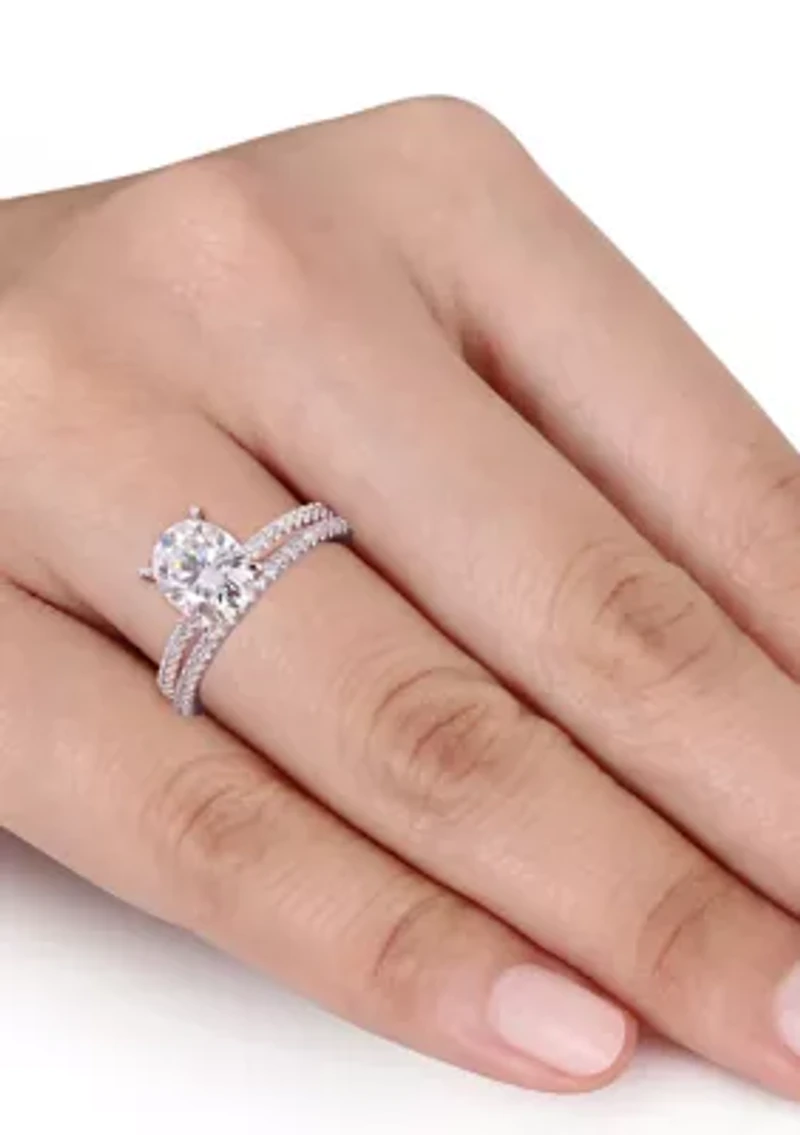Lab Created 2 ct. t.w. Oval Moissanite and 1/4 Diamond Bridal Ring Set 14k Gold