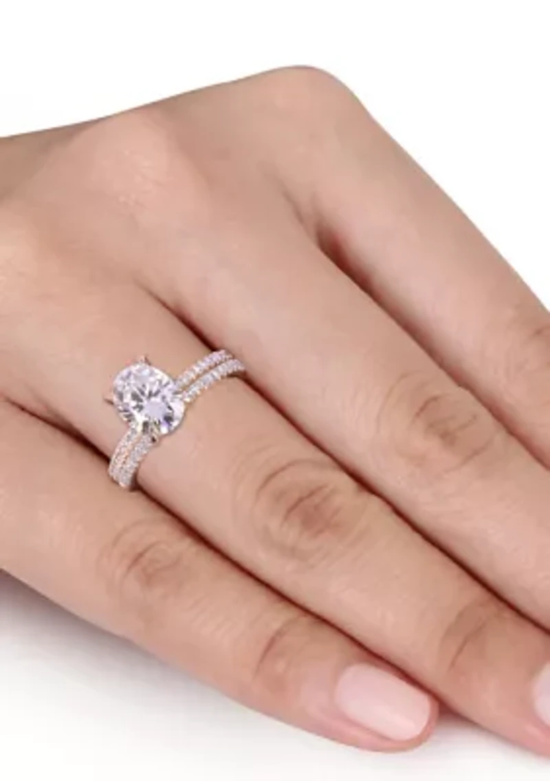 Lab Created 2 ct. t.w. Oval Moissanite and 1/4 Diamond Bridal Ring Set 14k Rose Gold