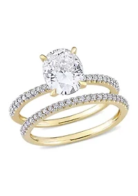 Lab Created 2 ct. t.w. Oval Moissanite and 1/4 Diamond Bridal Ring Set 14k Yellow Gold