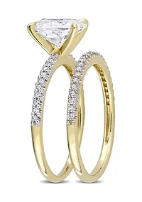 Lab Created 2 ct. t.w. Oval Moissanite and 1/4 Diamond Bridal Ring Set 14k Yellow Gold