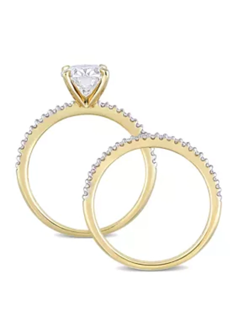 Lab Created 2 ct. t.w. Oval Moissanite and 1/4 Diamond Bridal Ring Set 14k Yellow Gold