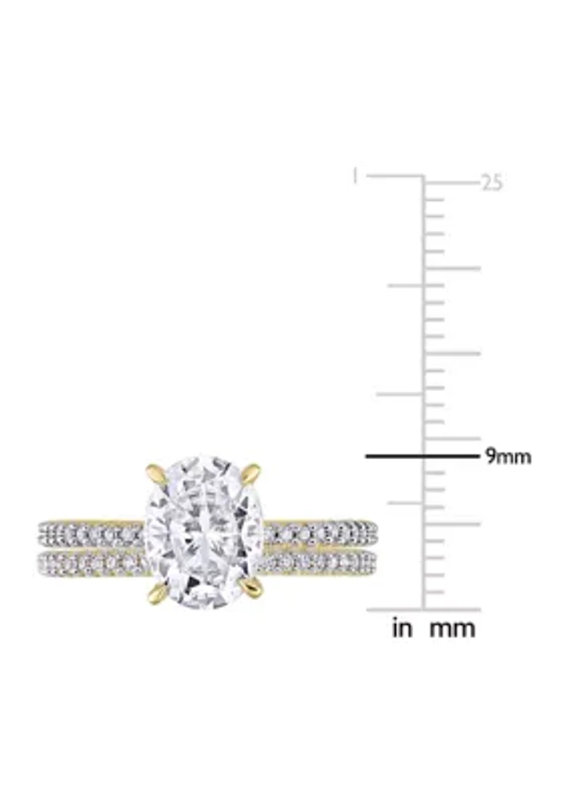 Lab Created 2 ct. t.w. Oval Moissanite and 1/4 Diamond Bridal Ring Set 14k Yellow Gold