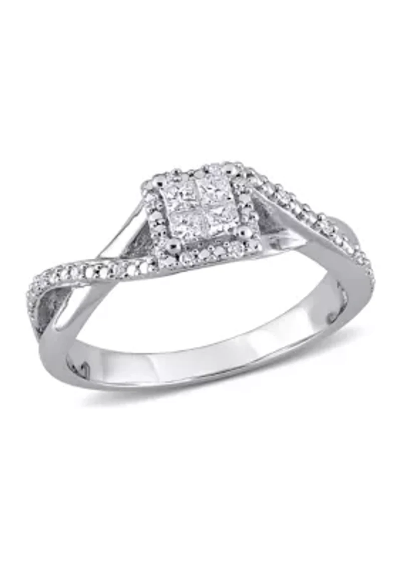1/4 ct. t.w. Diamond Princess-Cut Halo Crisscross Engagement Ring Sterling Silver