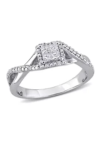 1/4 ct. t.w. Diamond Princess-Cut Halo Crisscross Engagement Ring Sterling Silver