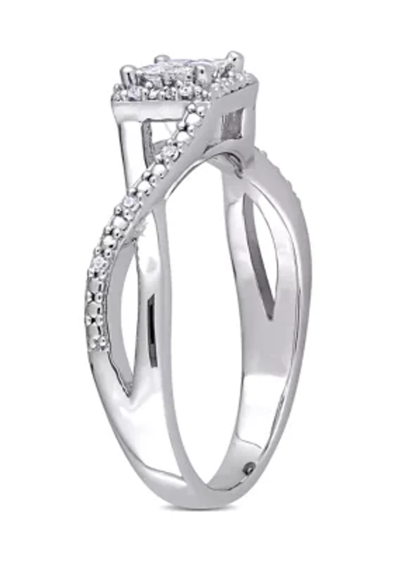 1/4 ct. t.w. Diamond Princess-Cut Halo Crisscross Engagement Ring Sterling Silver