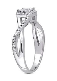 1/4 ct. t.w. Diamond Princess-Cut Halo Crisscross Engagement Ring Sterling Silver