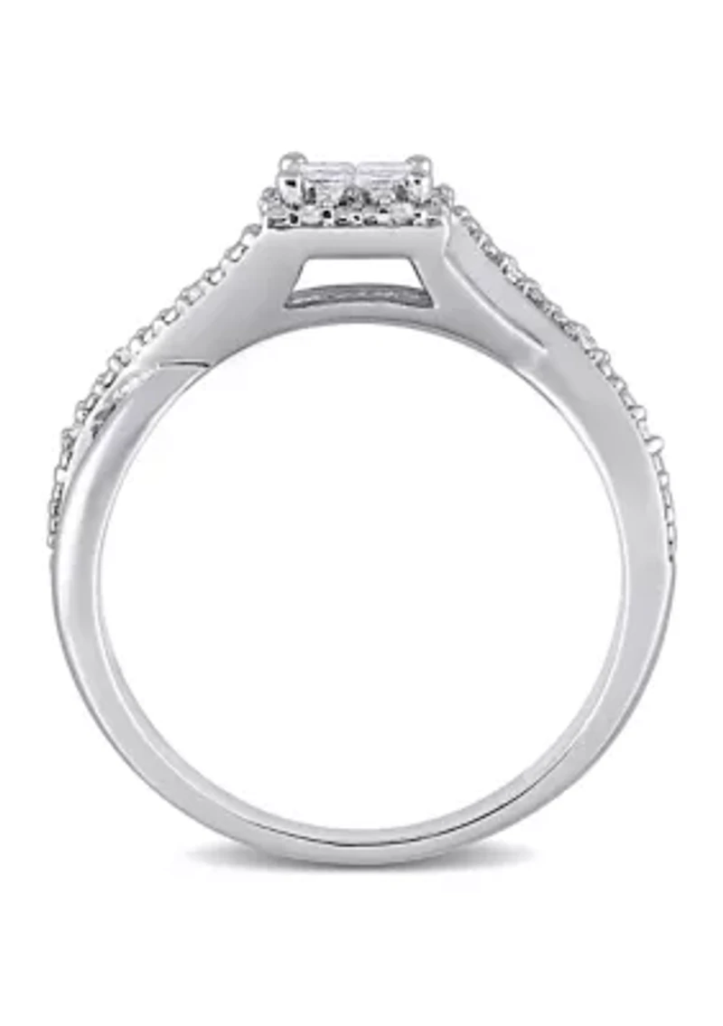 1/4 ct. t.w. Diamond Princess-Cut Halo Crisscross Engagement Ring Sterling Silver