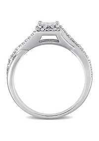 1/4 ct. t.w. Diamond Princess-Cut Halo Crisscross Engagement Ring Sterling Silver