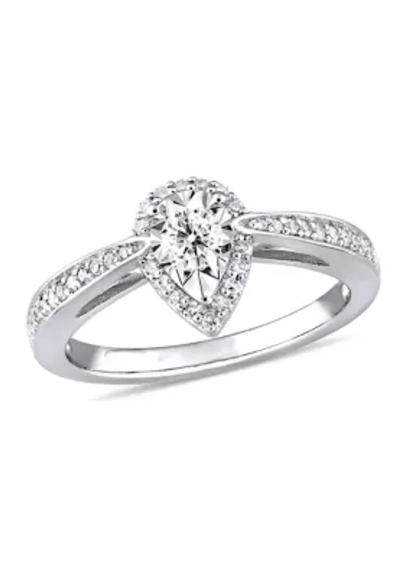 1/3 ct. t.w. Diamond Teardrop Halo Engagement Ring Sterling Silver