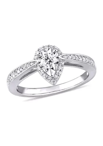 1/3 ct. t.w. Diamond Teardrop Halo Engagement Ring Sterling Silver