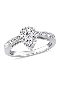1/3 ct. t.w. Diamond Teardrop Halo Engagement Ring Sterling Silver