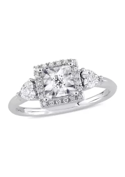 1/6 ct. t.w. Diamond Halo Engagement Ring Sterling Silver