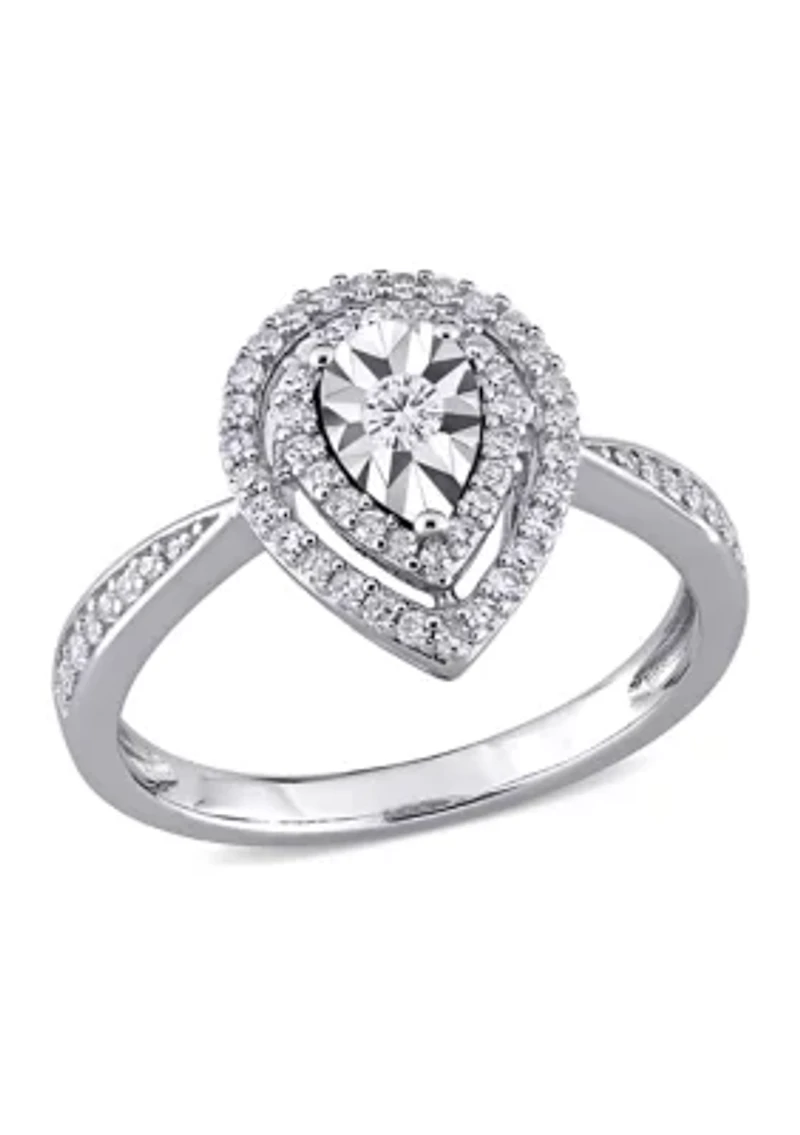 3/8 ct. t.w. Diamond Double Halo Teardrop Engagement Ring Sterling Silver