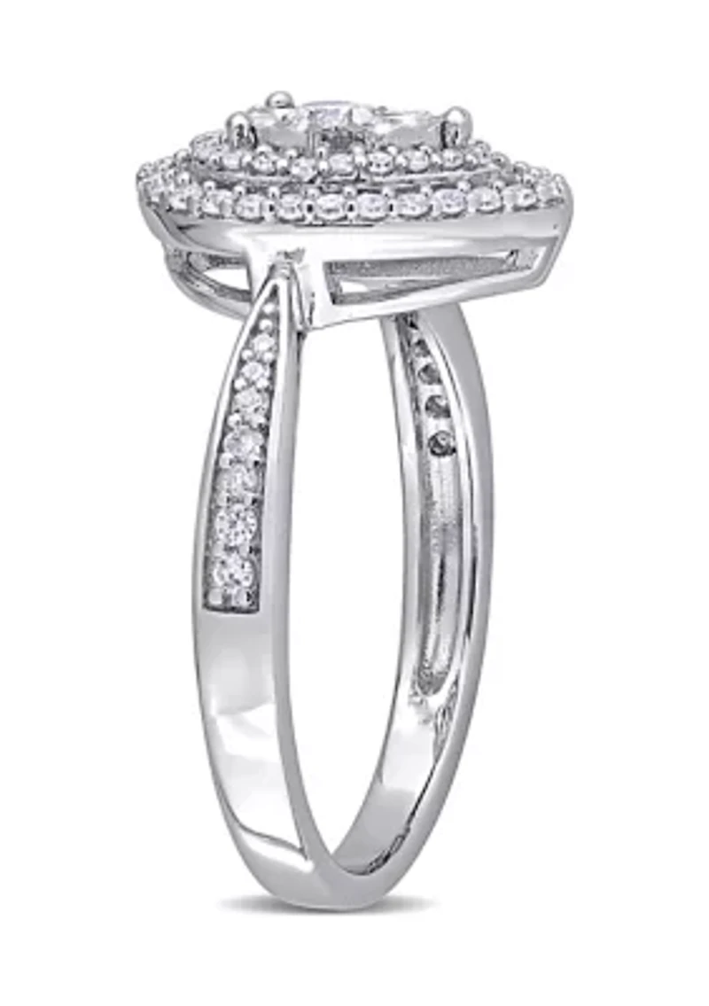 3/8 ct. t.w. Diamond Double Halo Teardrop Engagement Ring Sterling Silver