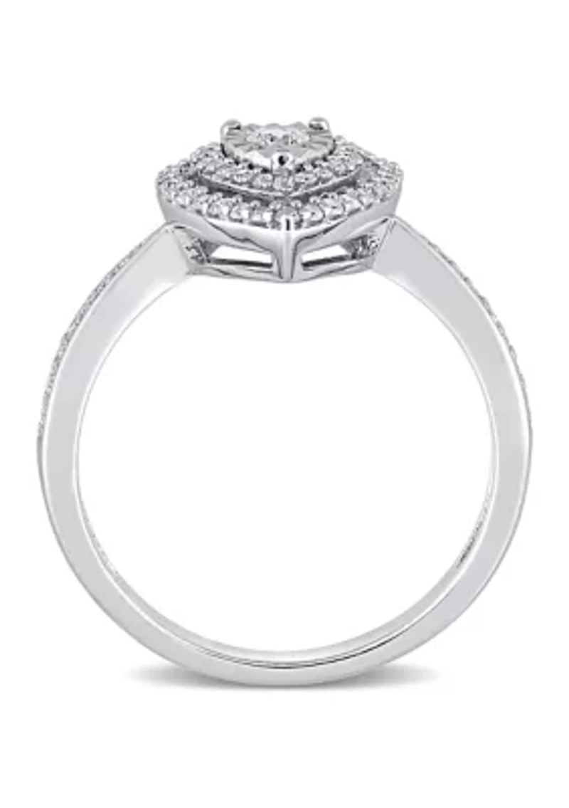 3/8 ct. t.w. Diamond Double Halo Teardrop Engagement Ring Sterling Silver