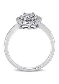 3/8 ct. t.w. Diamond Double Halo Teardrop Engagement Ring Sterling Silver