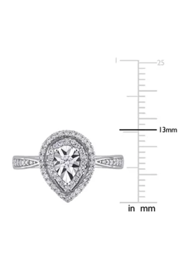 3/8 ct. t.w. Diamond Double Halo Teardrop Engagement Ring Sterling Silver