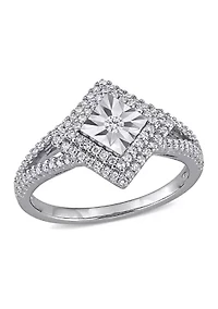 1/2 ct. t.w. Diamond Halo Split Shank Engagement Ring Sterling Silver