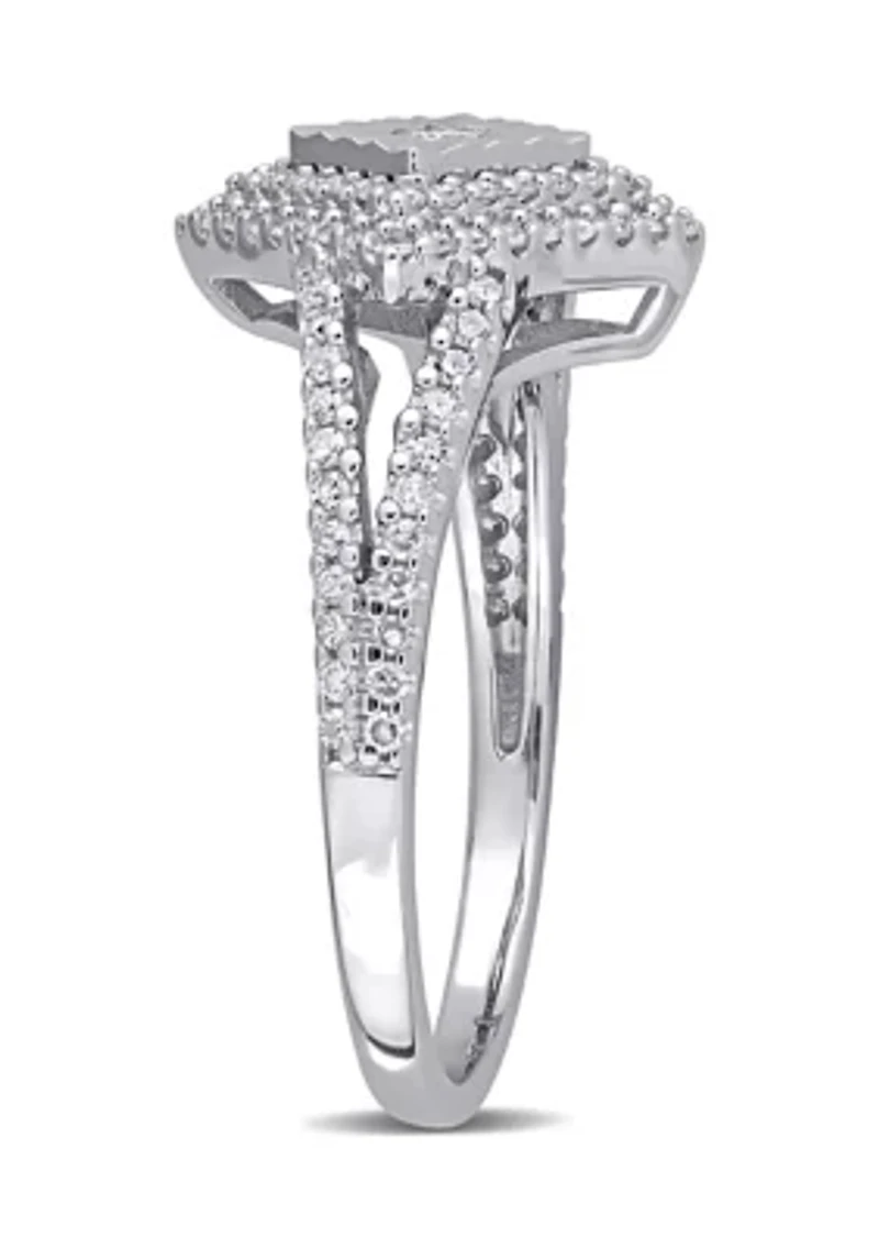 1/2 ct. t.w. Diamond Halo Split Shank Engagement Ring Sterling Silver