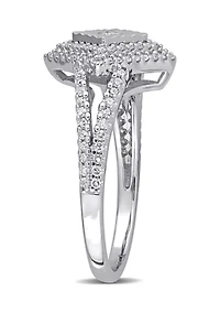 1/2 ct. t.w. Diamond Halo Split Shank Engagement Ring Sterling Silver