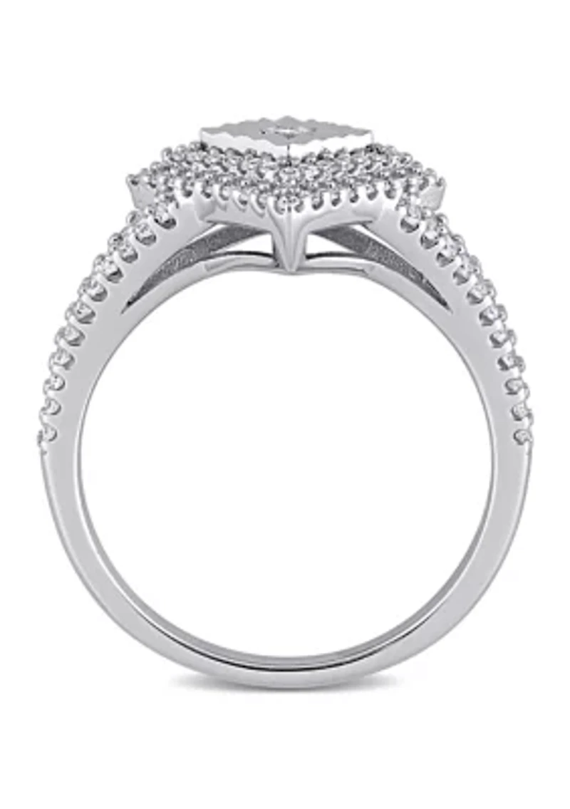 1/2 ct. t.w. Diamond Halo Split Shank Engagement Ring Sterling Silver