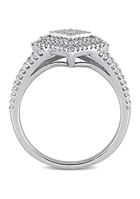 1/2 ct. t.w. Diamond Halo Split Shank Engagement Ring Sterling Silver